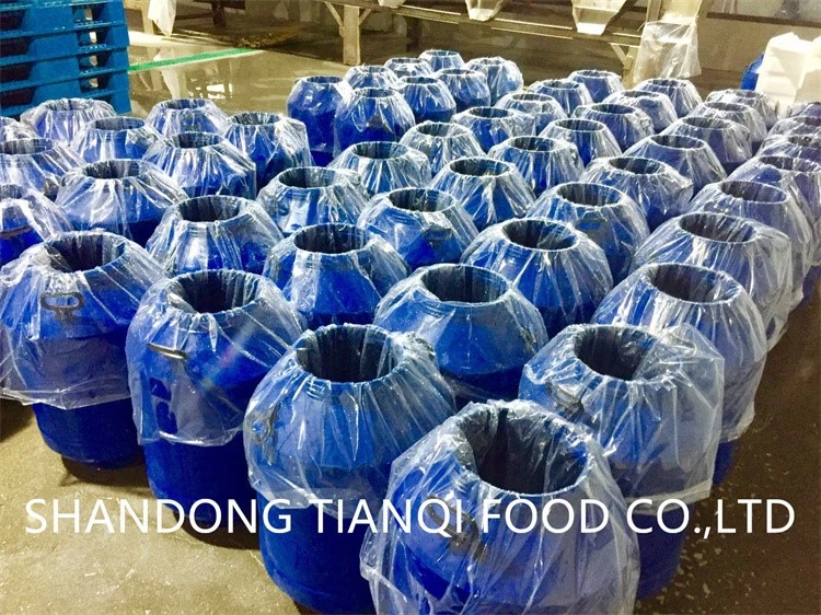 Drum packing white mushroom in brine Drum packing white mushroom in brine